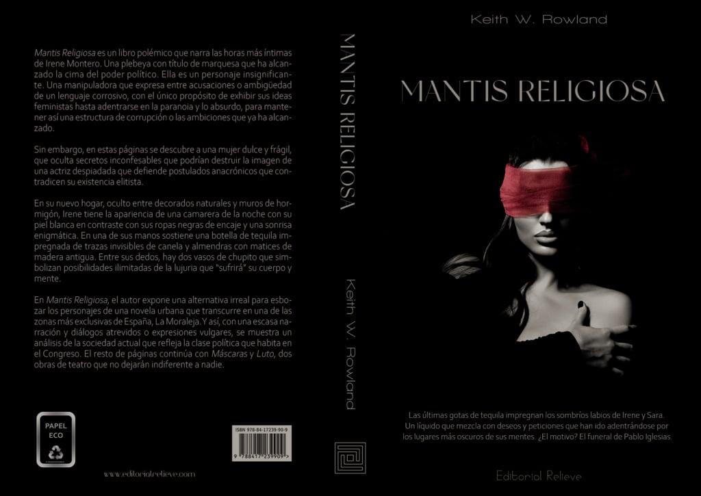 Portada completa de Mantis Religios una novela de Keith W Rowland y que publicará editorial Relieve