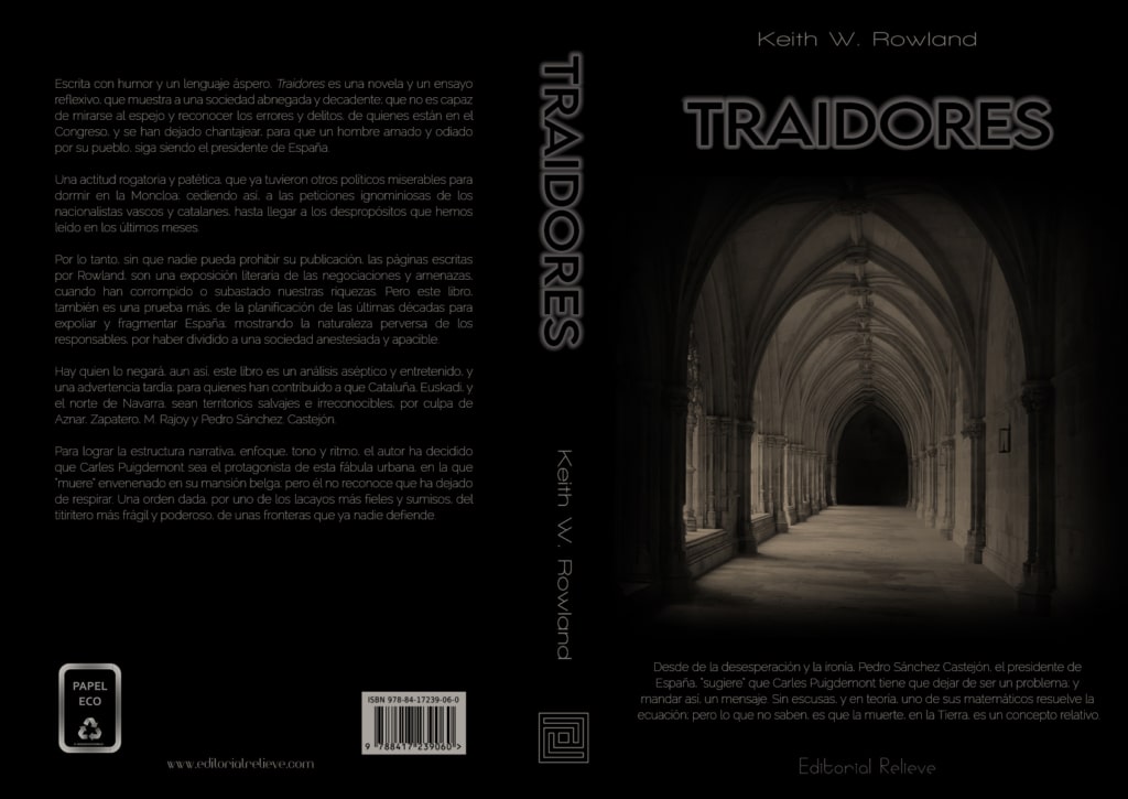 PORTADA COMPLETA DE TRAIDORES (una novela escrita por Keith W Rowland y publicada por editorial Relieve)